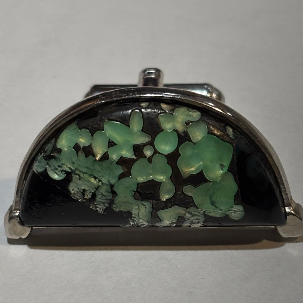 Vintage Speidel Mid Century Green Stone Cufflinks Formal Jewelry Silver-Tone - Picture 5 of 5
